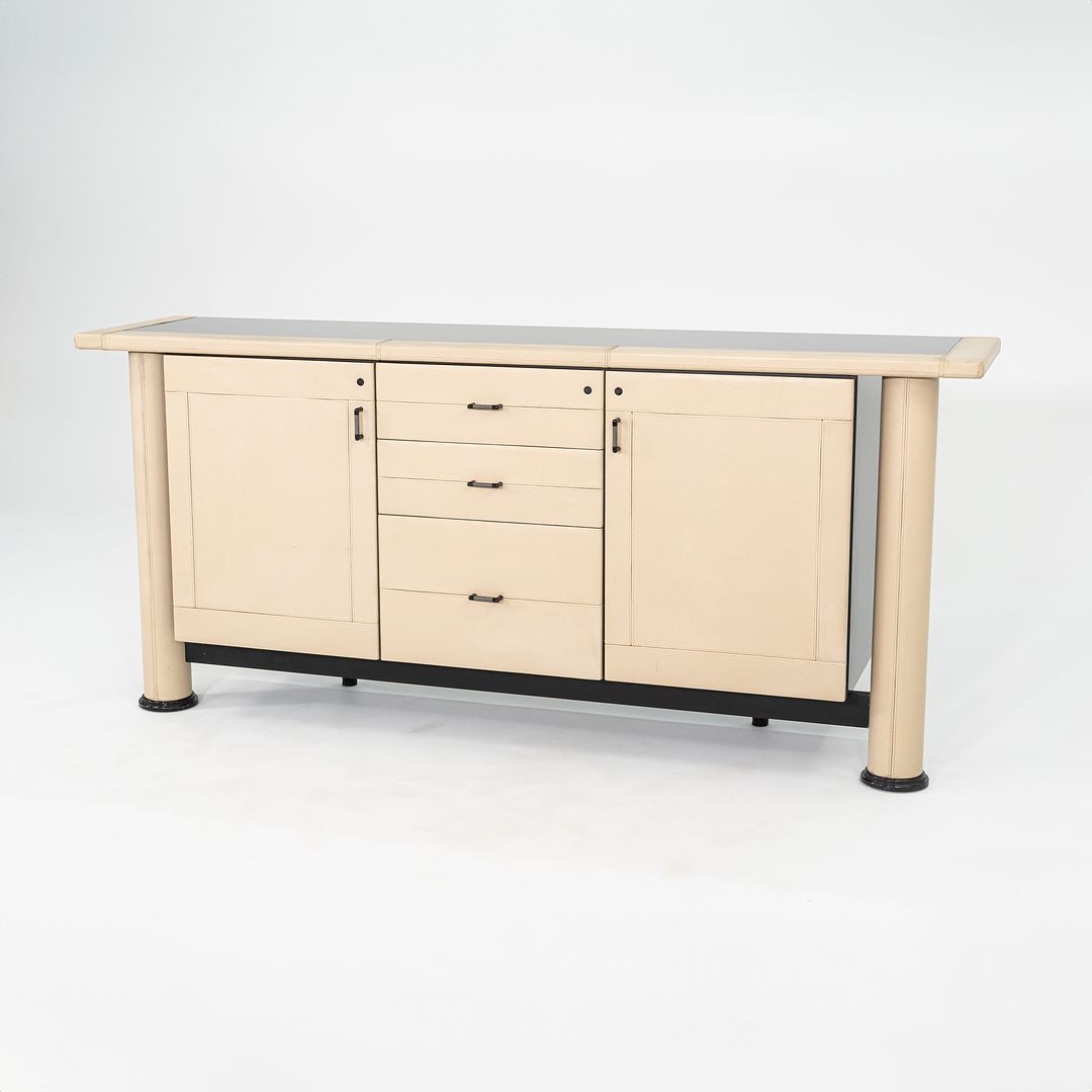 1990s i4 Mariani for Pace Collection Summit Credenza with Ivory Leather Clad Front