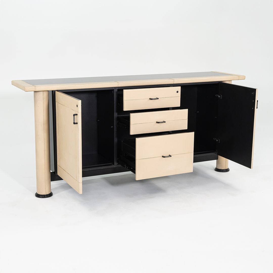 1990s i4 Mariani for Pace Collection Summit Credenza with Ivory Leather Clad Front