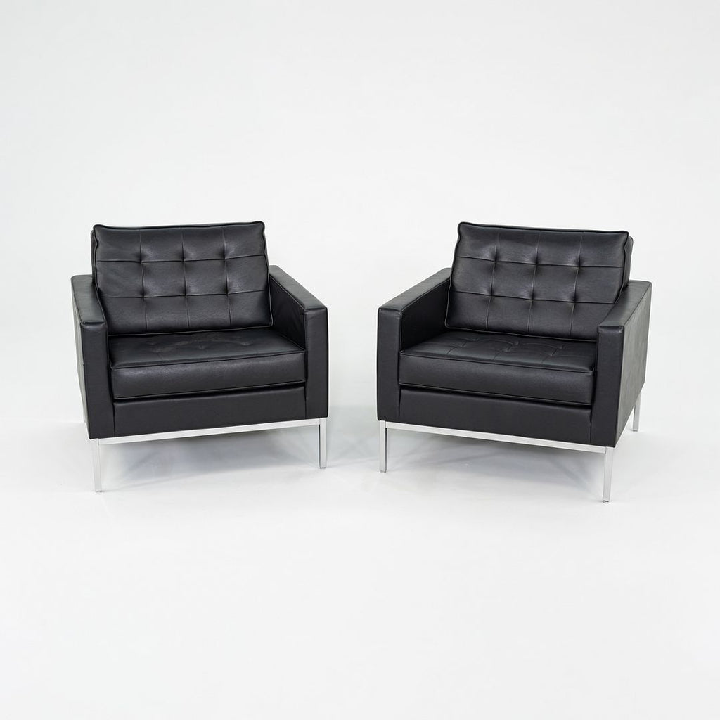 2019 Florence Knoll Club Lounge Chair in Black Leather with Chrome Base 4x Avail