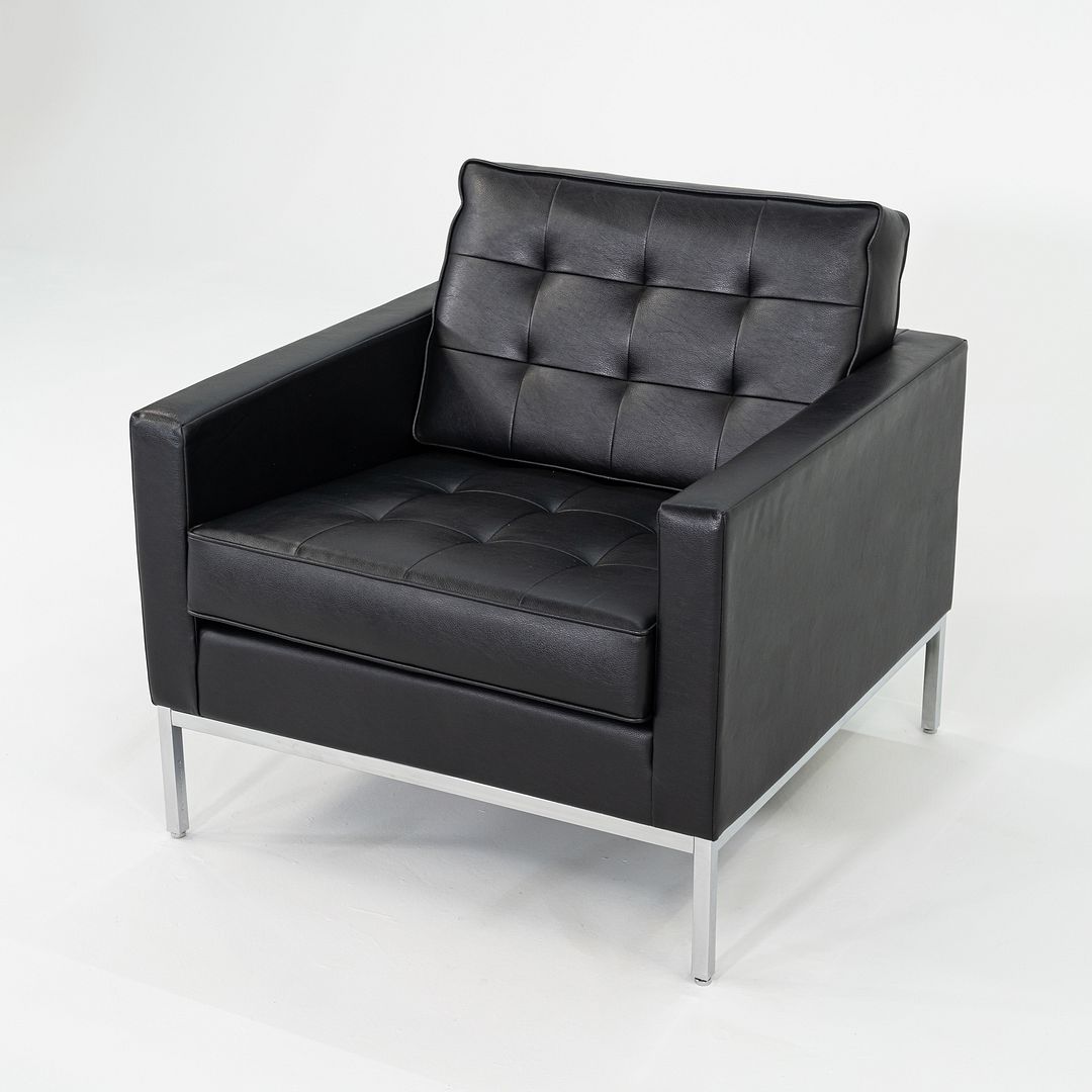 2019 Florence Knoll Club Lounge Chair in Black Leather with Chrome Base 4x Avail