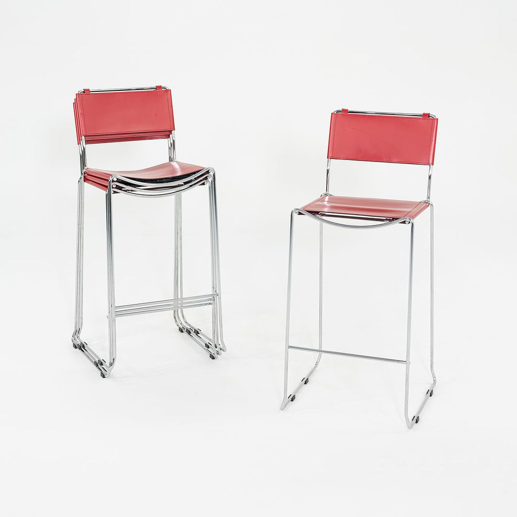 SOLD 2000s Set of Four Alias Stacking Bar Stools by Giandomenico Belotti in Red Leather
