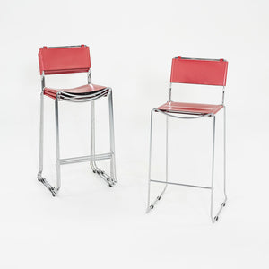 SOLD 2000s Set of Four Alias Stacking Bar Stools by Giandomenico Belotti in Red Leather