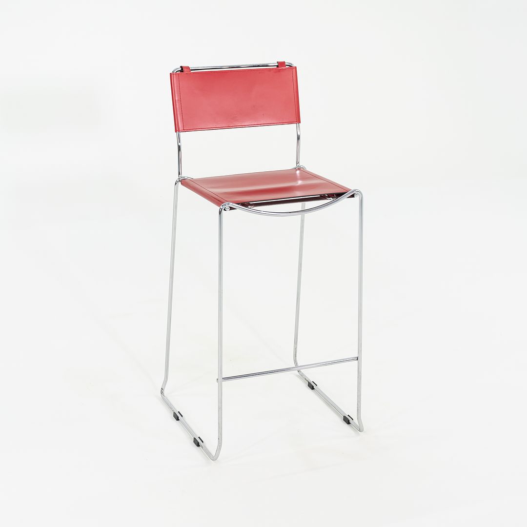 SOLD 2000s Set of Four Alias Stacking Bar Stools by Giandomenico Belotti in Red Leather