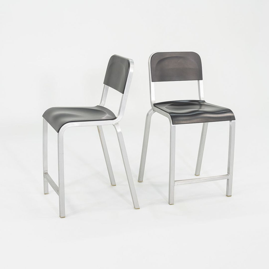 2000s Pair of Emeco for BMW Designworks 1951 Counter Stools Brushed Aluminum