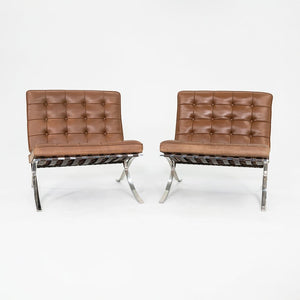 1990 Knoll Barcelona Lounge Chairs by Mies van der Rohe in Brown Leather and Stainless Model 250LS 4x Available