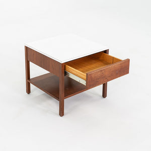 1960s Florence Knoll Walnut Bedside Table / Cabinet with Laminate Top w/ Drawer