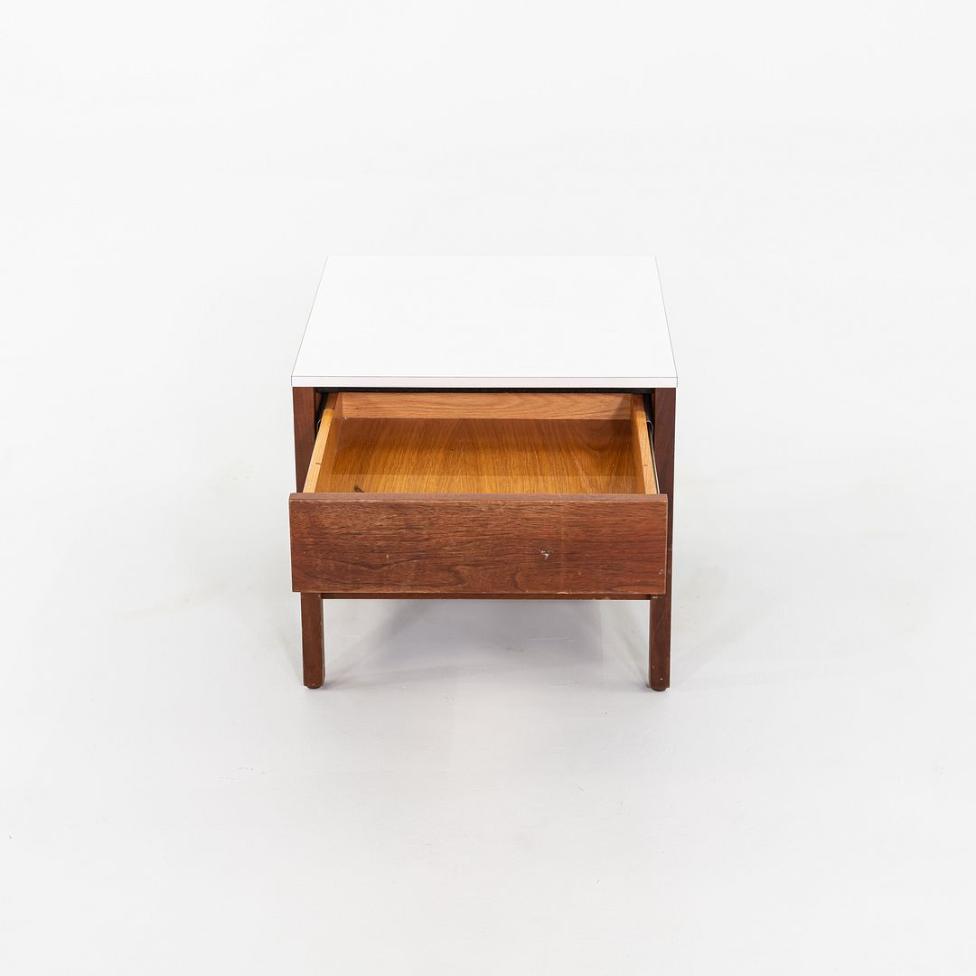 1960s Florence Knoll Walnut Bedside Table / Cabinet with Laminate Top w/ Drawer