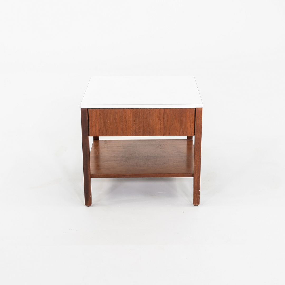 1960s Florence Knoll Walnut Bedside Table / Cabinet with Laminate Top w/ Drawer