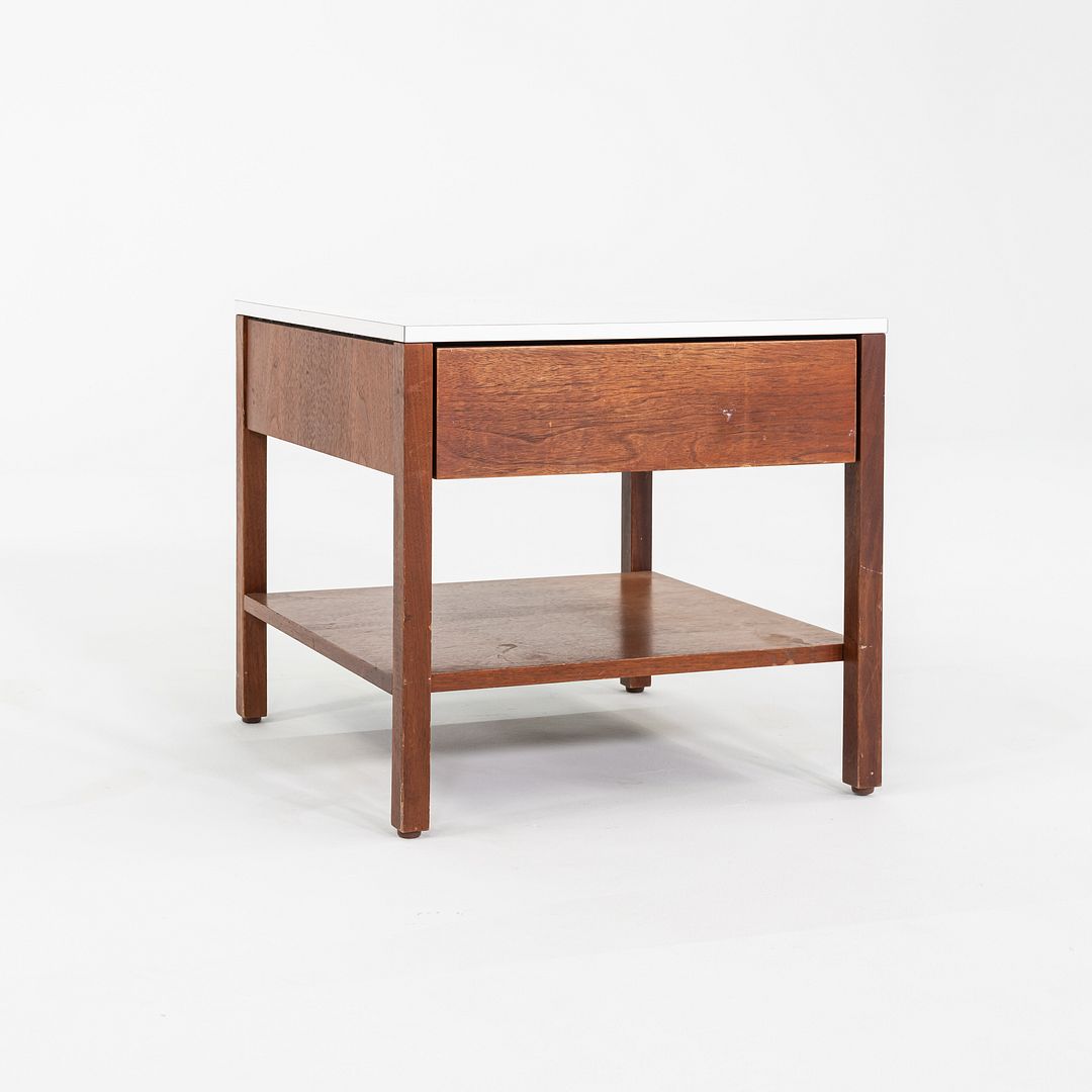 1960s Florence Knoll Walnut Bedside Table / Cabinet with Laminate Top w/ Drawer