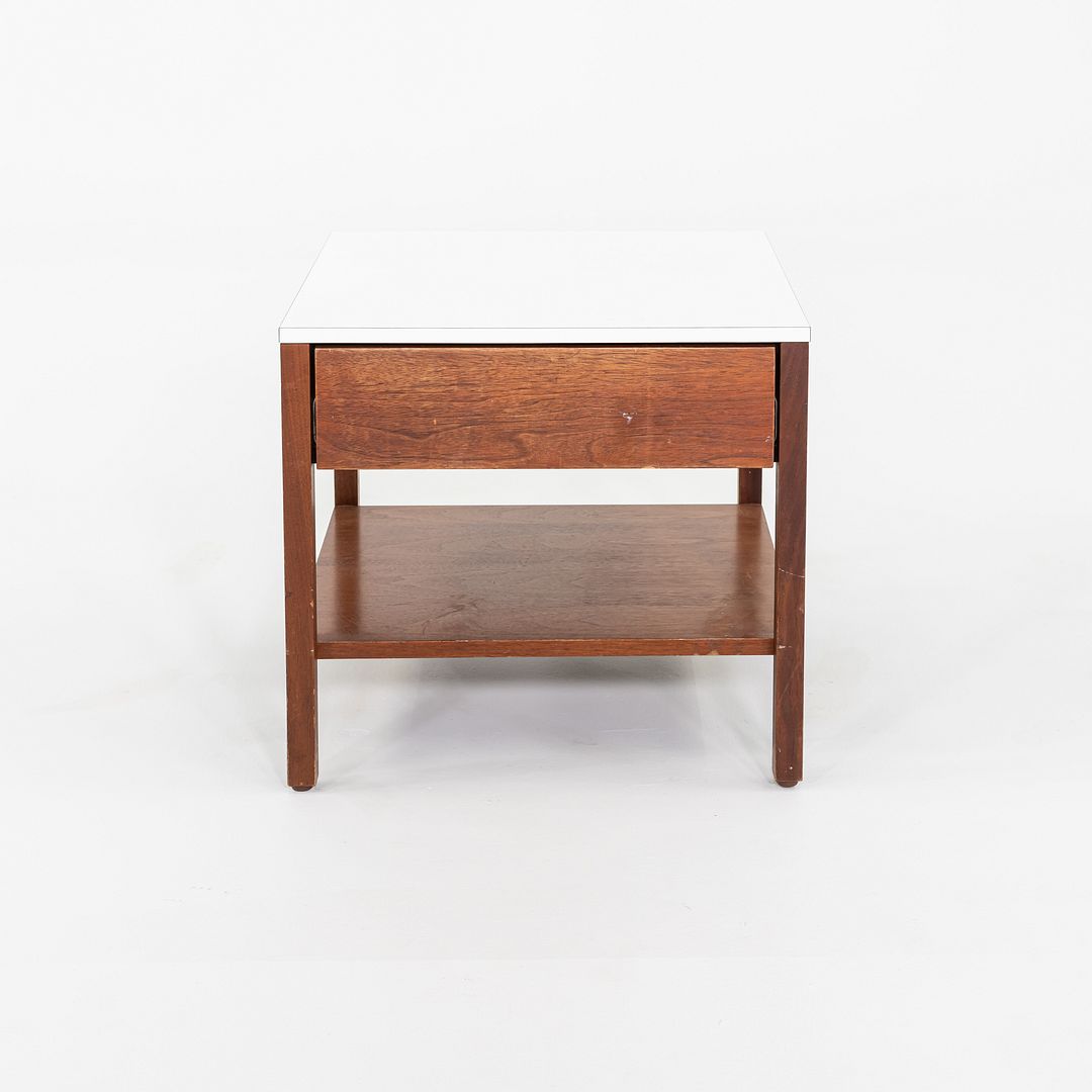 1960s Florence Knoll Walnut Bedside Table / Cabinet with Laminate Top w/ Drawer