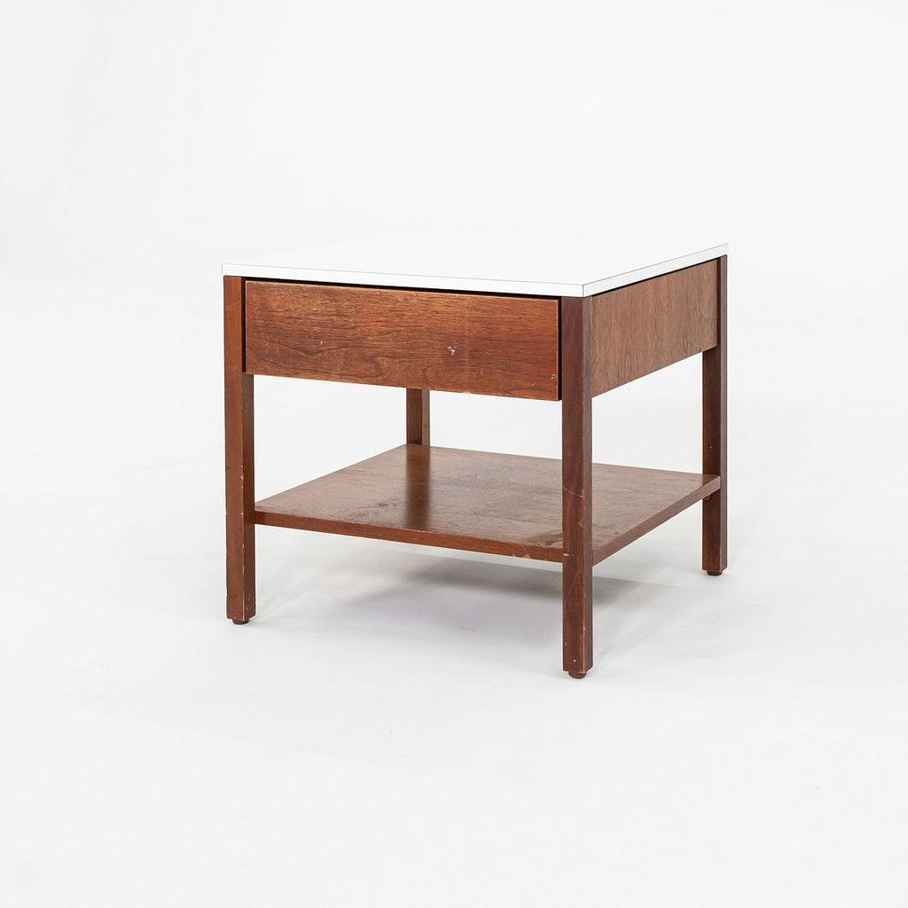 1960s Florence Knoll Walnut Bedside Table / Cabinet with Laminate Top w/ Drawer