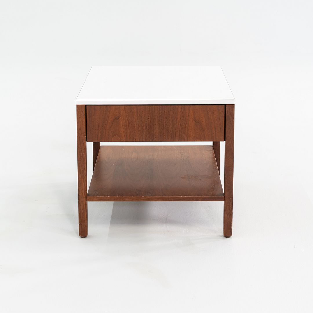 1960s Florence Knoll Walnut Bedside Table / Cabinet with Laminate Top w/ Drawer
