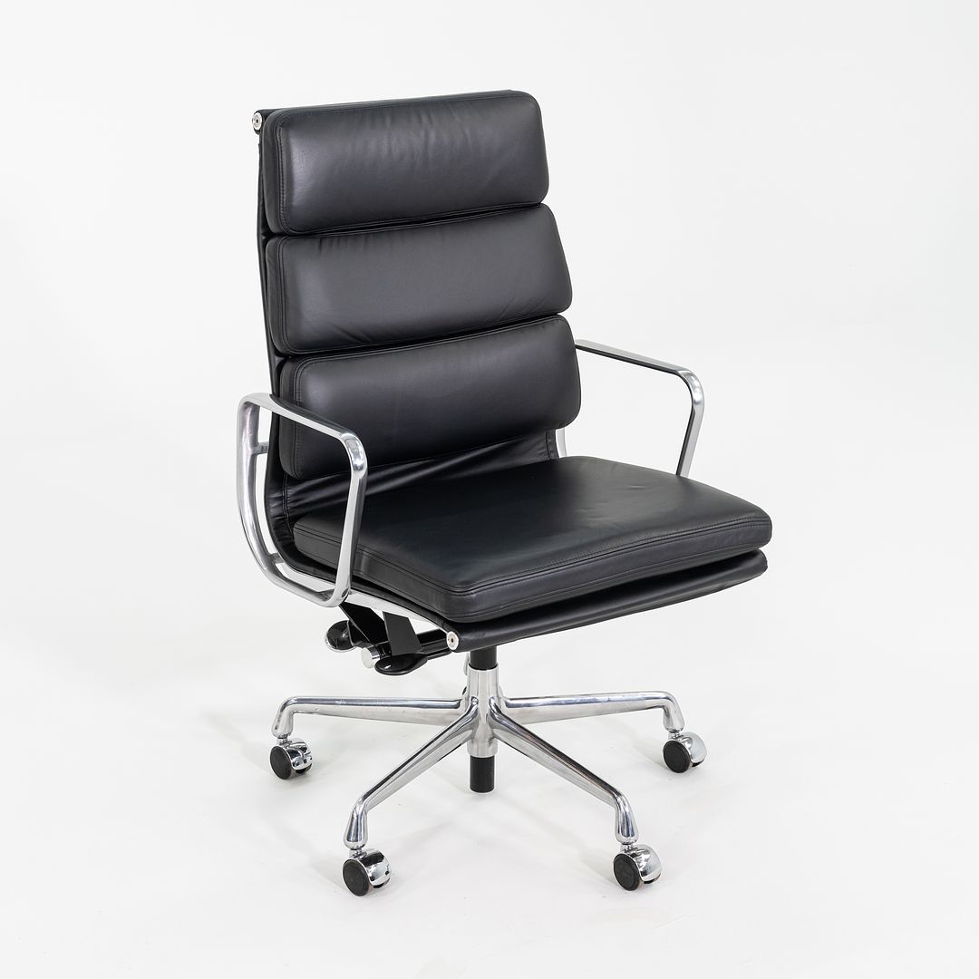 SOLD 2019 Herman Miller Eames Soft Pad Executive Desk Chair in Black Leather with Pneumatic Base