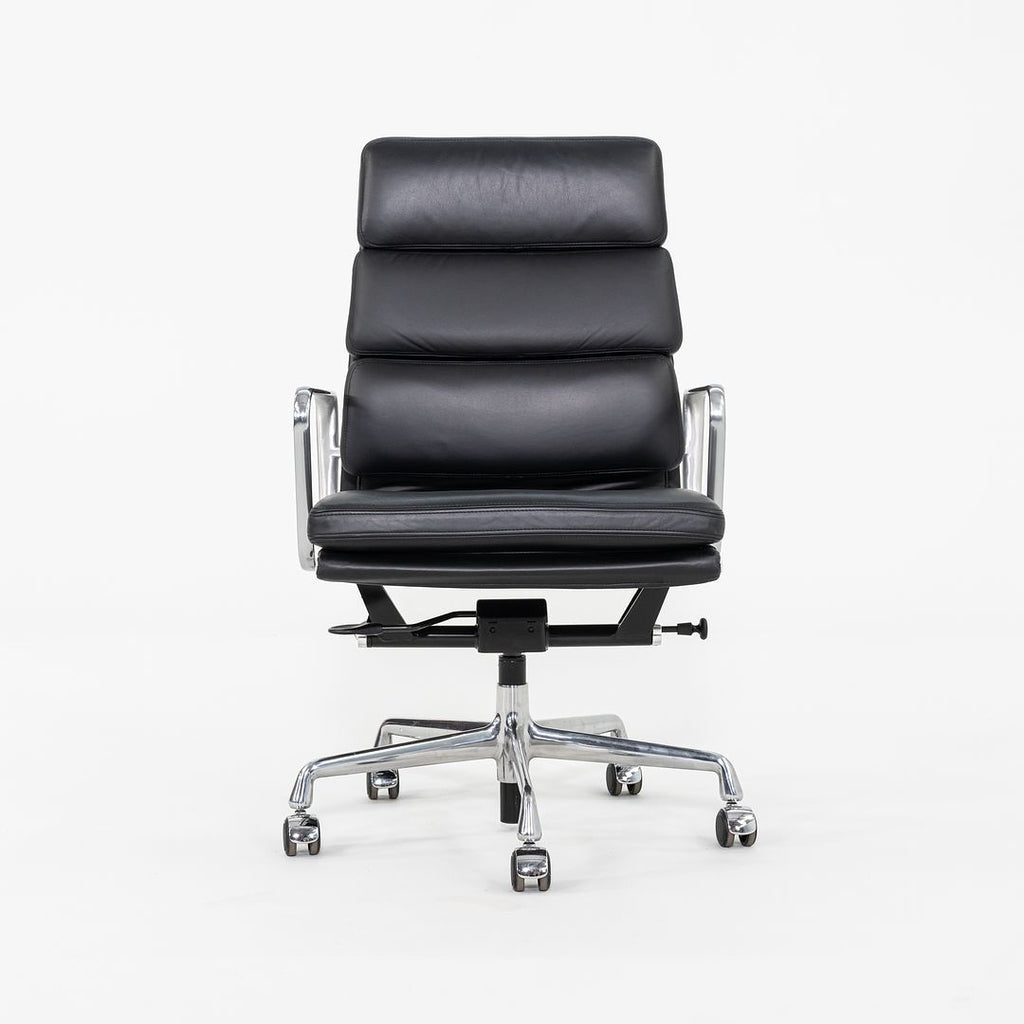 SOLD 2019 Herman Miller Eames Soft Pad Executive Desk Chair in Black Leather with Pneumatic Base