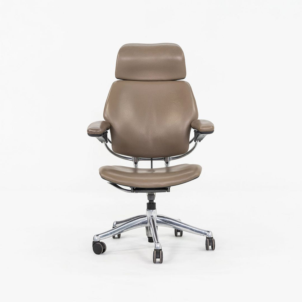 2010s Humanscale Freedom Executive Desk Chair Beige Leather & Polished Aluminum