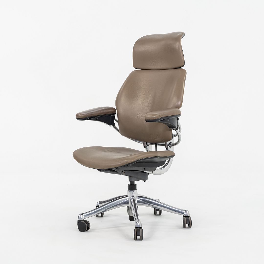 2010s Humanscale Freedom Executive Desk Chair Beige Leather & Polished Aluminum