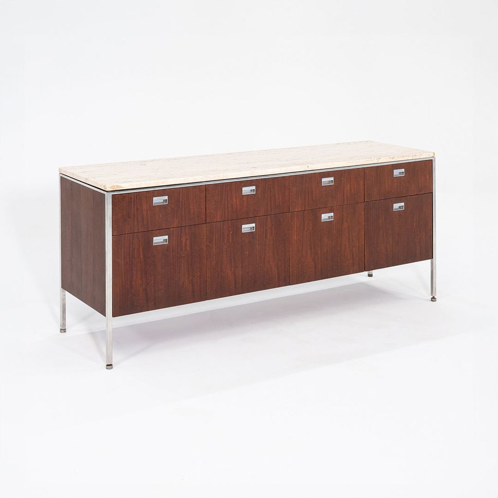 1960s Davis Allen and Gordon Bunshaft for SOM 66 inch Credenza / Cabinet in Walnut and Travertine
