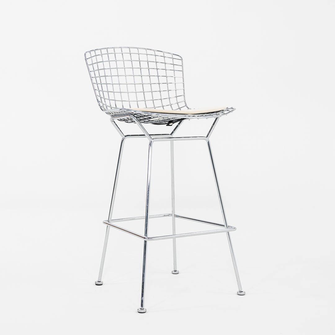 2011 Harry Bertoia for Knoll Chrome Bar Stools with Ivory Fabric Seat Pads 4x Available