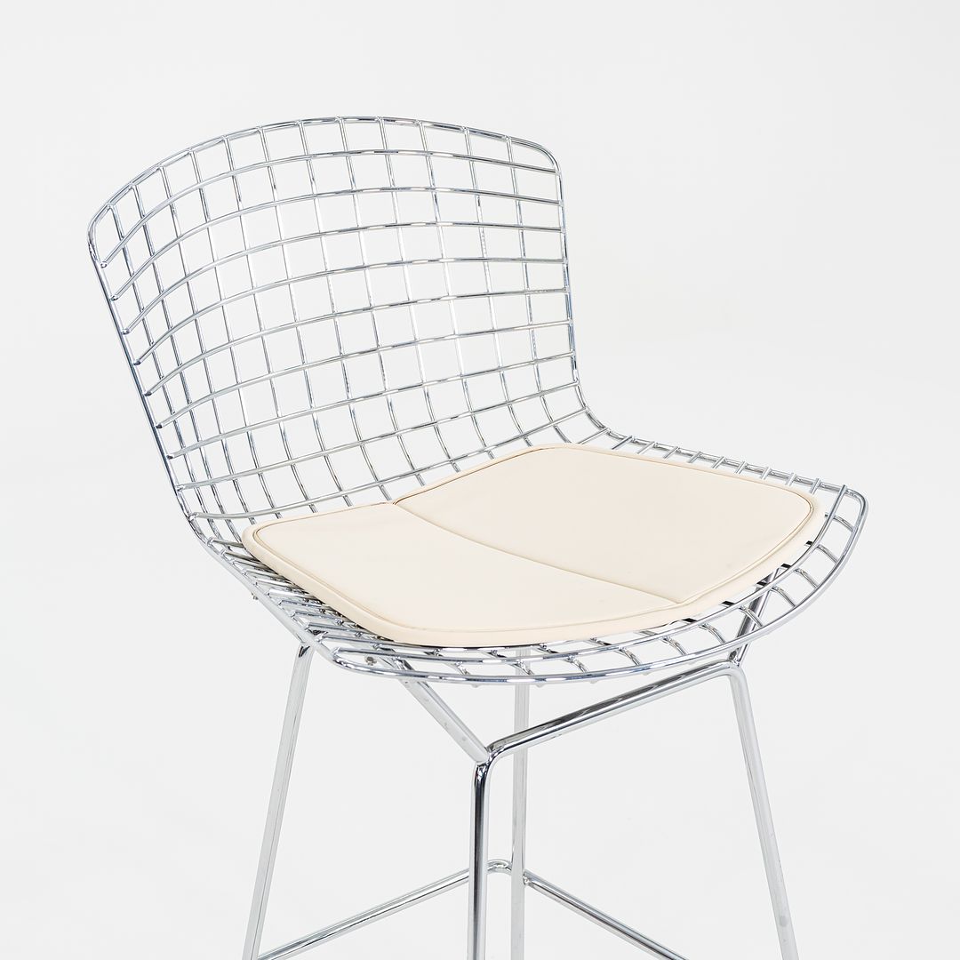 2011 Harry Bertoia for Knoll Chrome Bar Stools with Ivory Fabric Seat Pads 4x Available