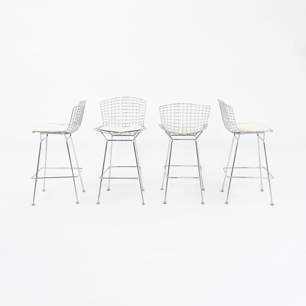 2011 Harry Bertoia for Knoll Chrome Bar Stools with Ivory Fabric Seat Pads 4x Available