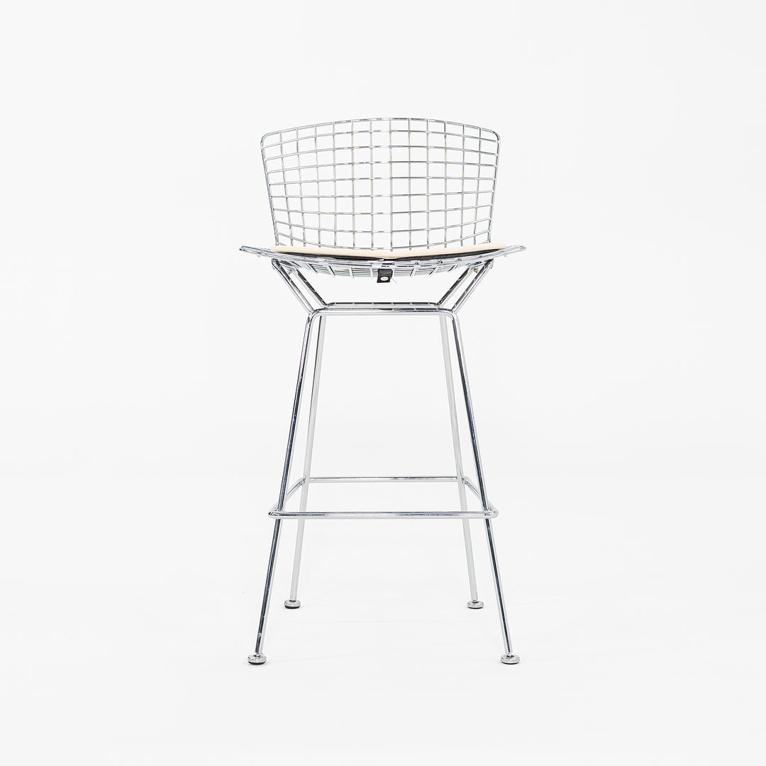 2011 Harry Bertoia for Knoll Chrome Bar Stools with Ivory Fabric Seat Pads 4x Available