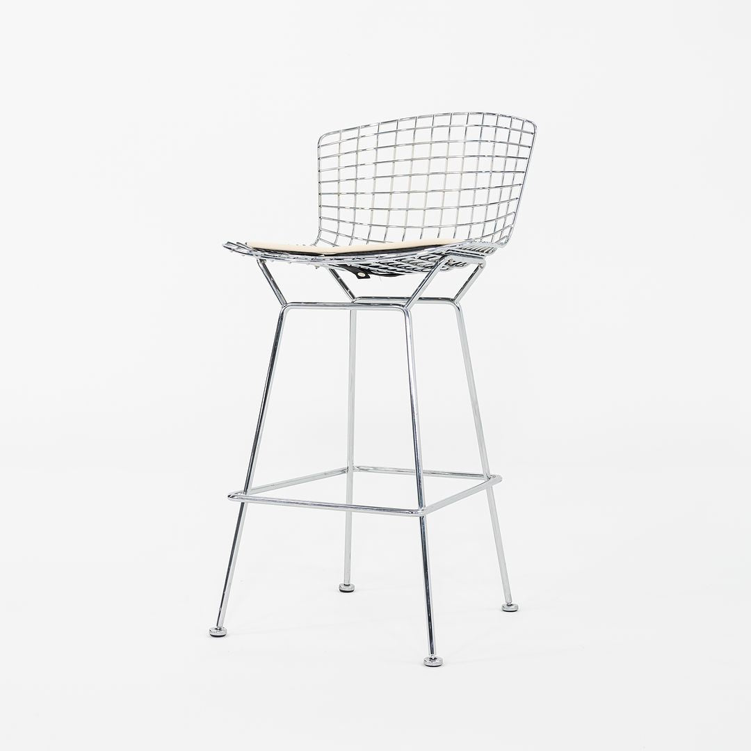 2011 Harry Bertoia for Knoll Chrome Bar Stools with Ivory Fabric Seat Pads 4x Available