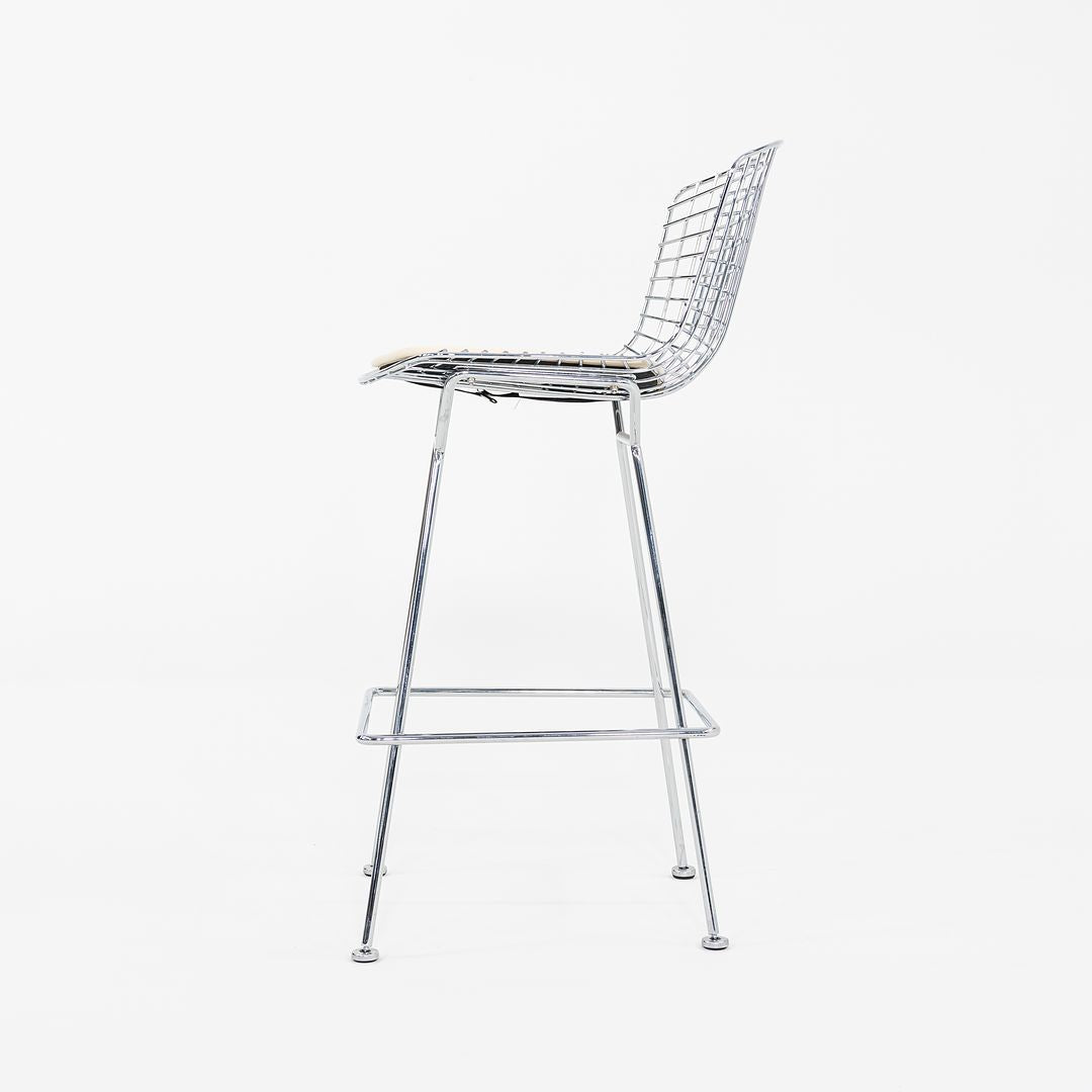 2011 Harry Bertoia for Knoll Chrome Bar Stools with Ivory Fabric Seat Pads 4x Available