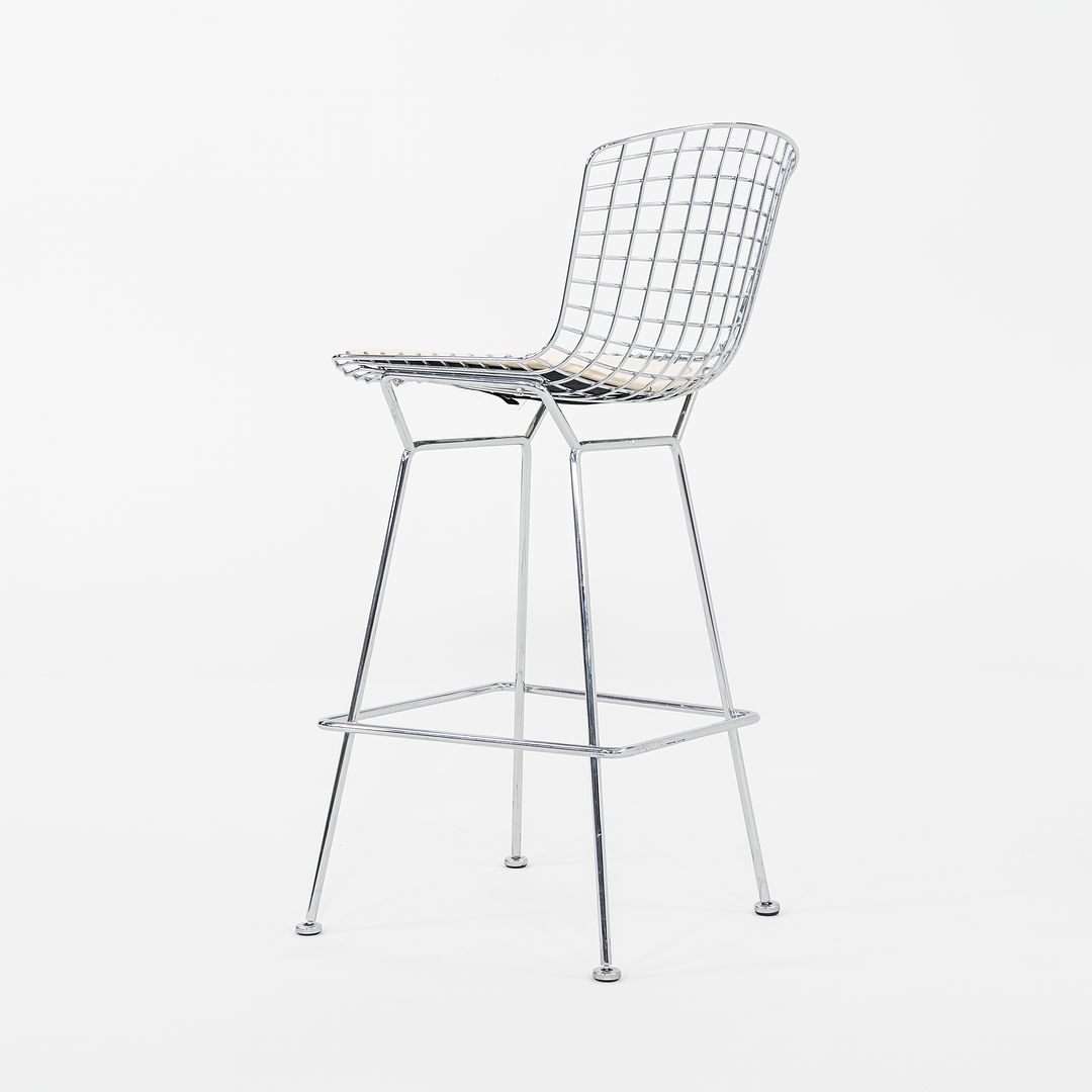 2011 Harry Bertoia for Knoll Chrome Bar Stools with Ivory Fabric Seat Pads 4x Available