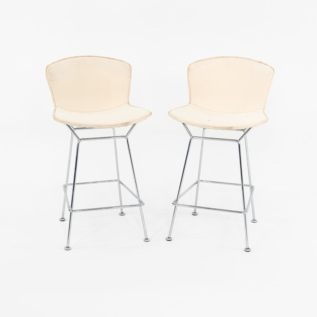 2011 Pair of Harry Bertoia for Knoll Chrome Counter Stools with Ivory Fabric Pads