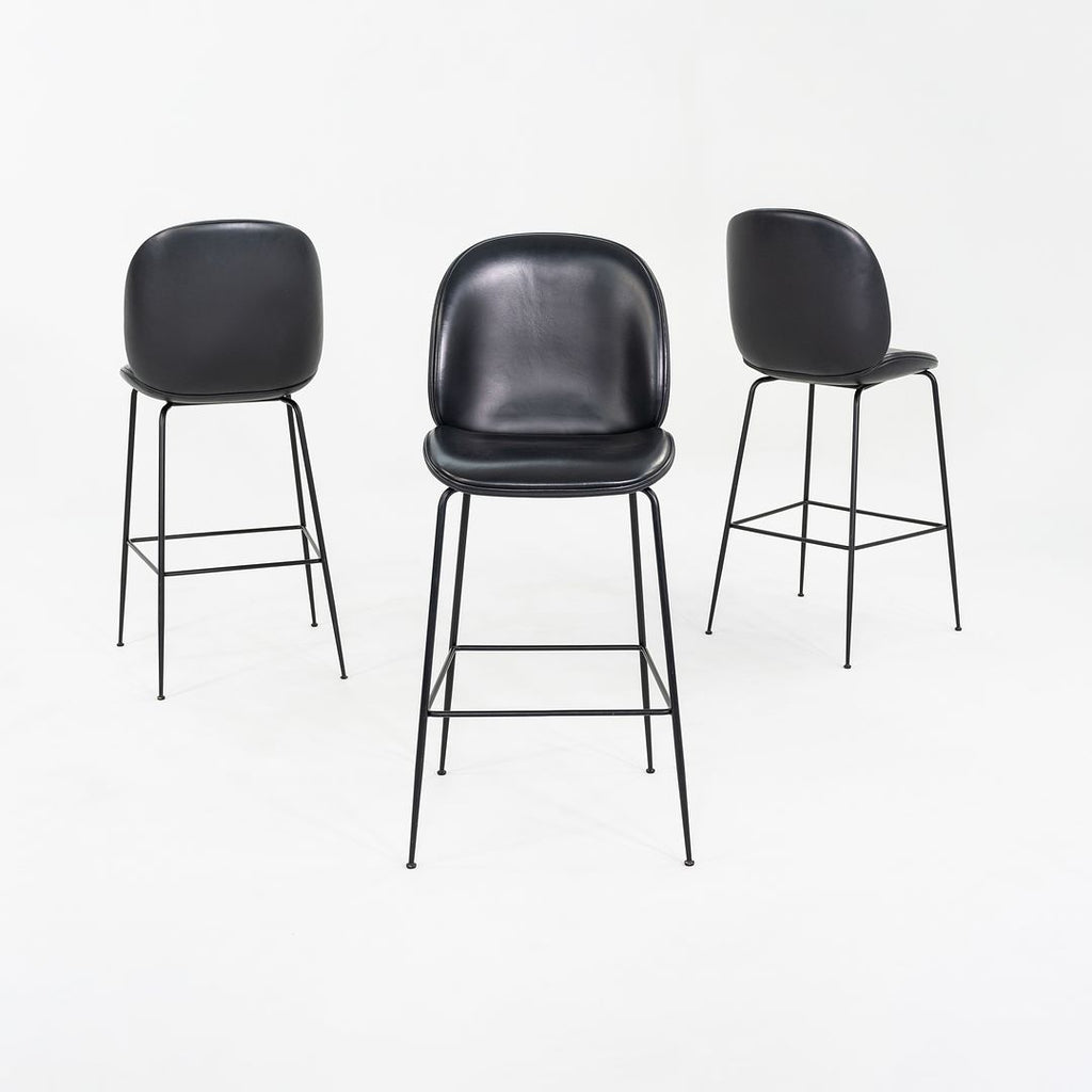 2010s GamFratesi for Gubi Beetle Bar Stools in Black Leather 8x Available