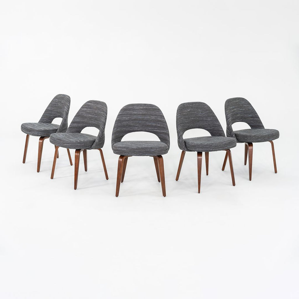 SOLD 2022 Set of Five Eero Saarinen for Knoll Armless Executive Dining Chairs in Rivington Fabric