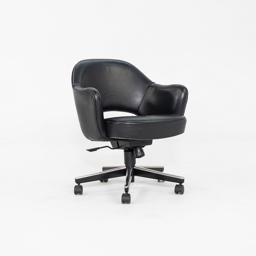 SOLD 2005 Eero Saarinen for Knoll Executive Desk Chair with Arms in Black Leather