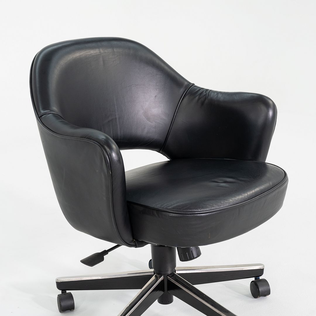 SOLD 2005 Eero Saarinen for Knoll Executive Desk Chair with Arms in Black Leather