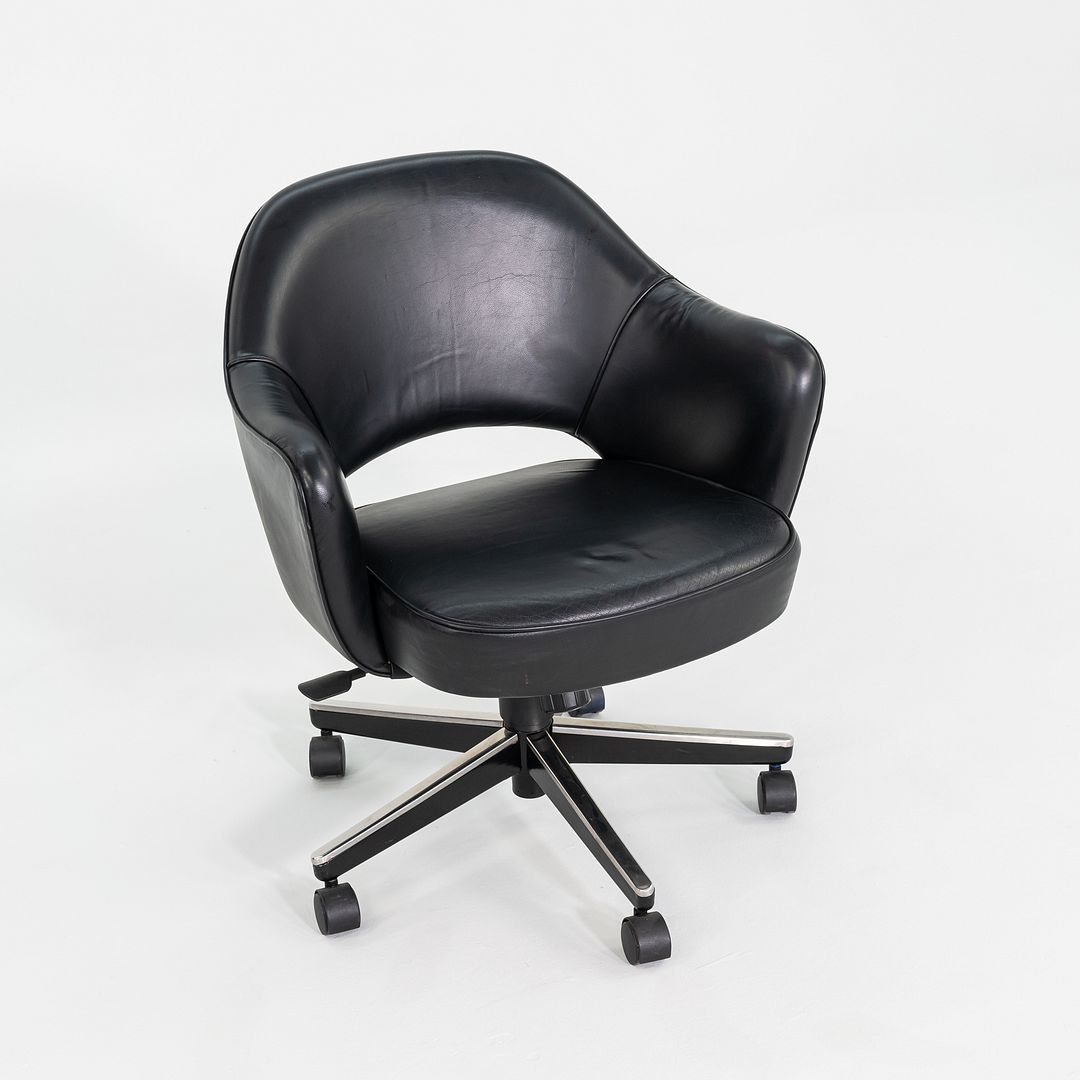 SOLD 2005 Eero Saarinen for Knoll Executive Desk Chair with Arms in Black Leather