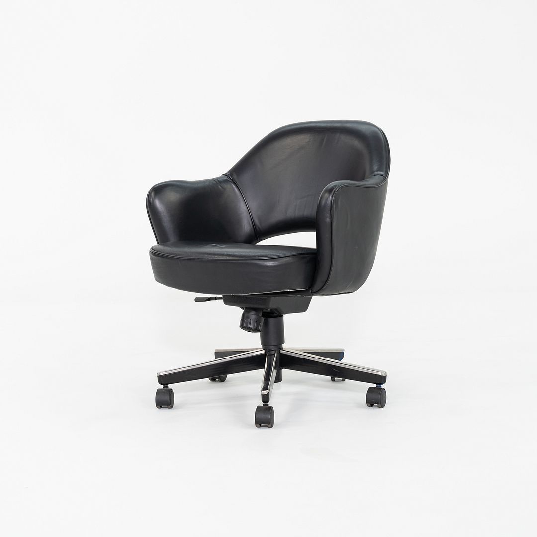 SOLD 2005 Eero Saarinen for Knoll Executive Desk Chair with Arms in Black Leather