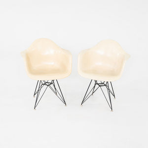 1962 Pair of Herman Miller Eames DAR Fiberglass Arm Shell Dining Chairs White