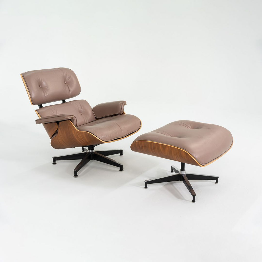 SOLD 2006 Herman Miller Eames Lounge Chair and Ottoman in Tan Leather and Walnut