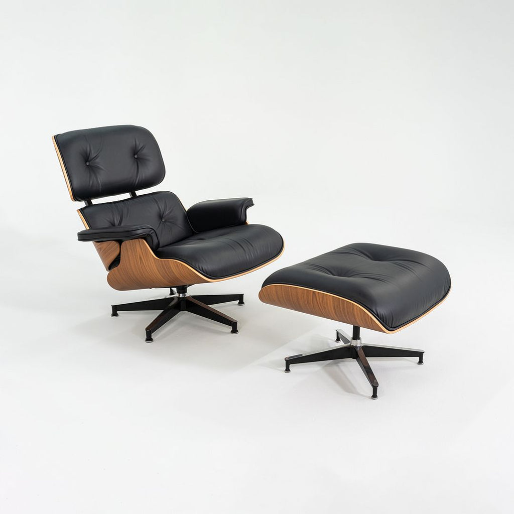 SOLD 2018 Herman Miller Tall Eames Lounge Chair and Ottoman in Black MCL Leather and Walnut
