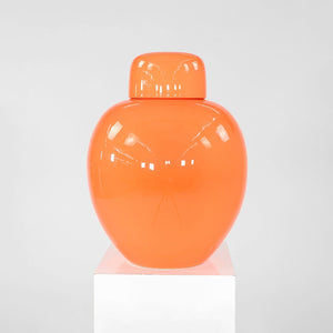 1970s Italian Porcelain Ginger Jar Vessel with Coordinating Top in Orange 10"