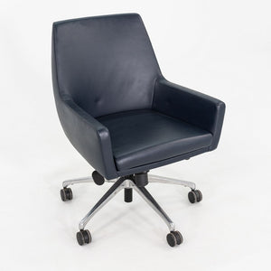 2010s Bernhardt Design Cardan Leather Desk Chair Upholstered in Blue Leather