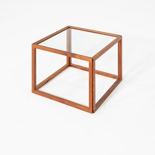 1960s Kai Kristiansen Cube Side or End Table in Teak and Glass 18x18x14 inches