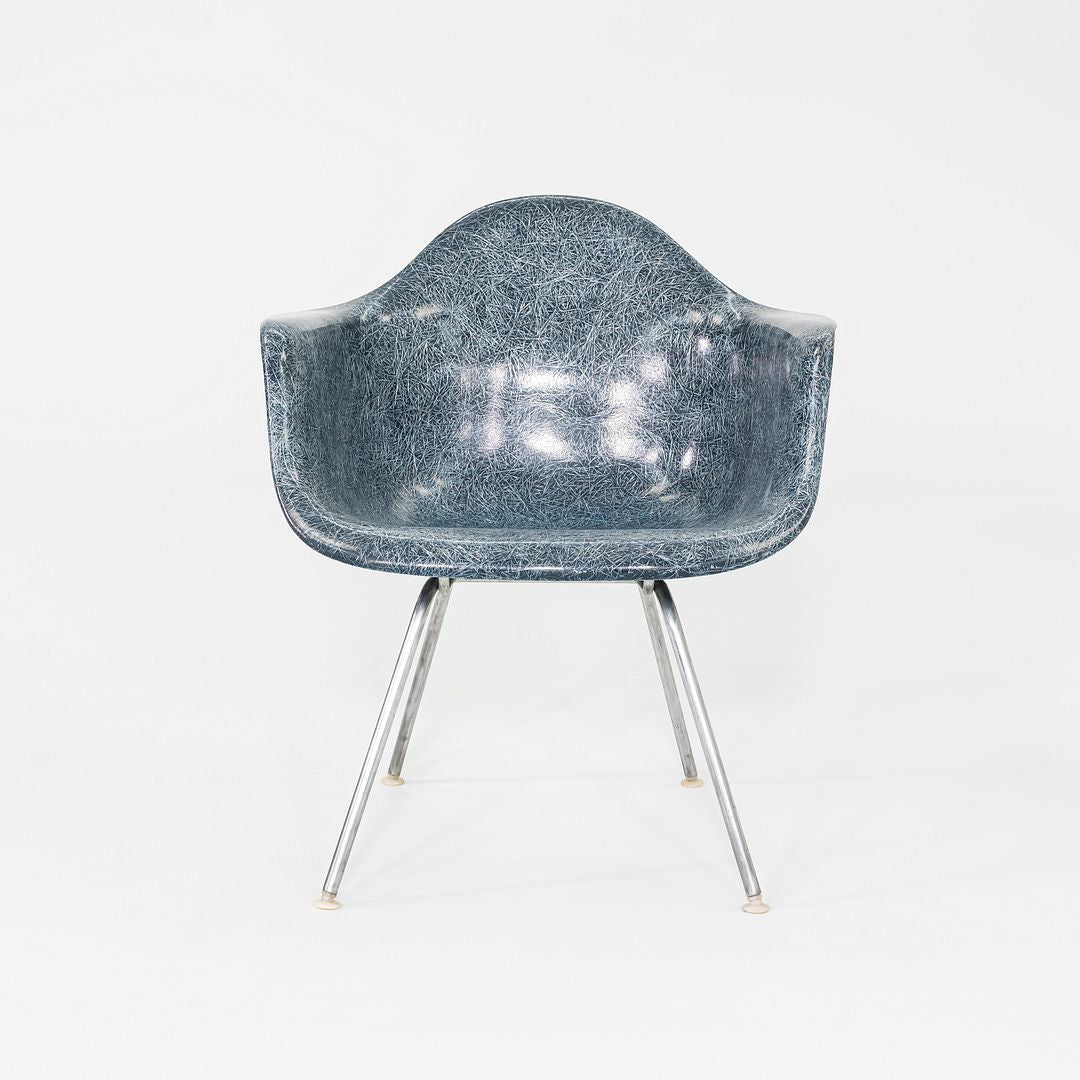 1960s Herman Miller Eames MAX Fiberglass Arm Shell Chair Navy Blue w/ Steel Base
