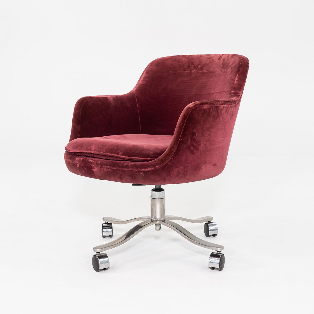 1980s Pair of Nicos Zographos CH 6 Alpha Bucket Desk Chairs in Burgundy Fabric
