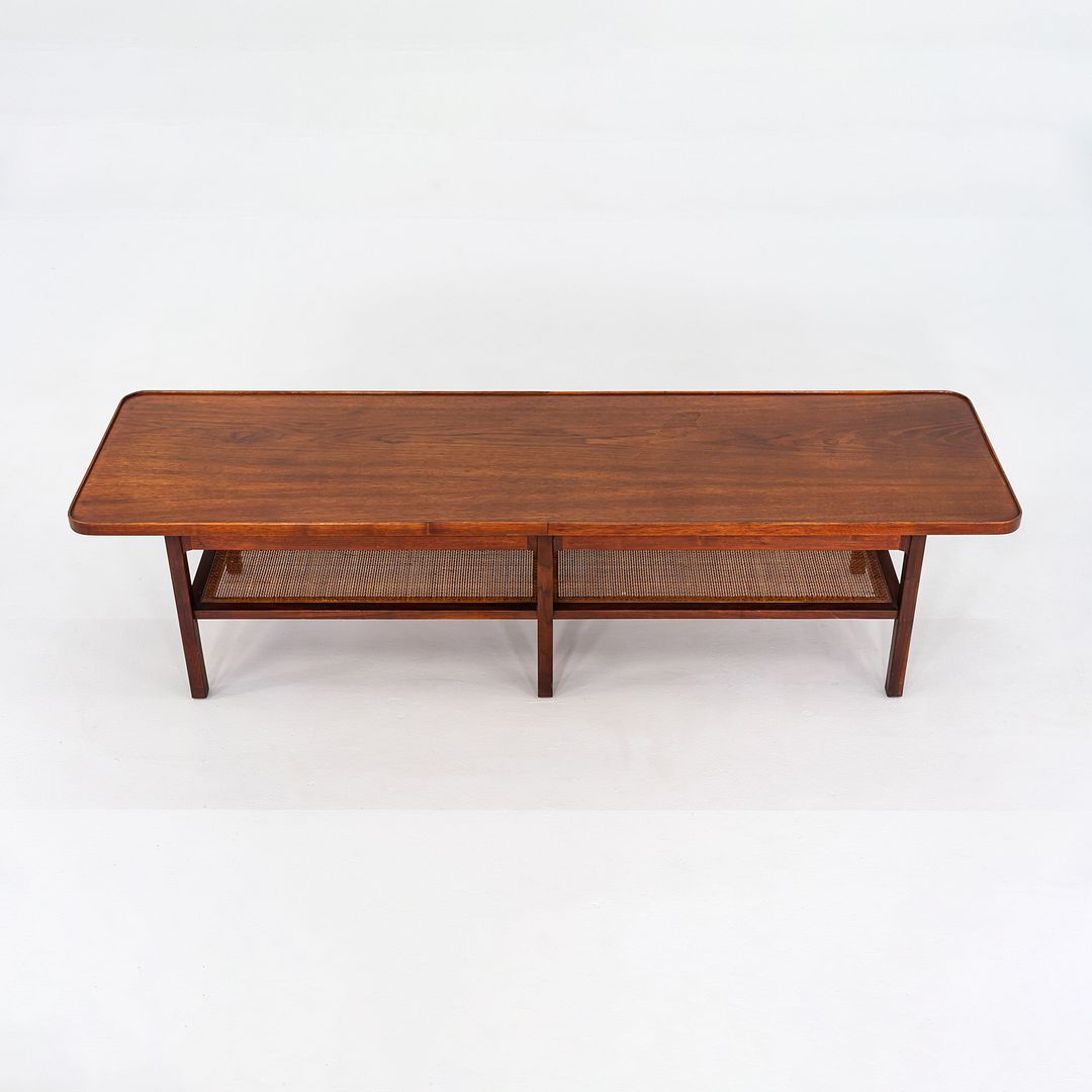 1960s Jack Cartwright for Founders Rectangular Coffee Table in Walnut and Cane