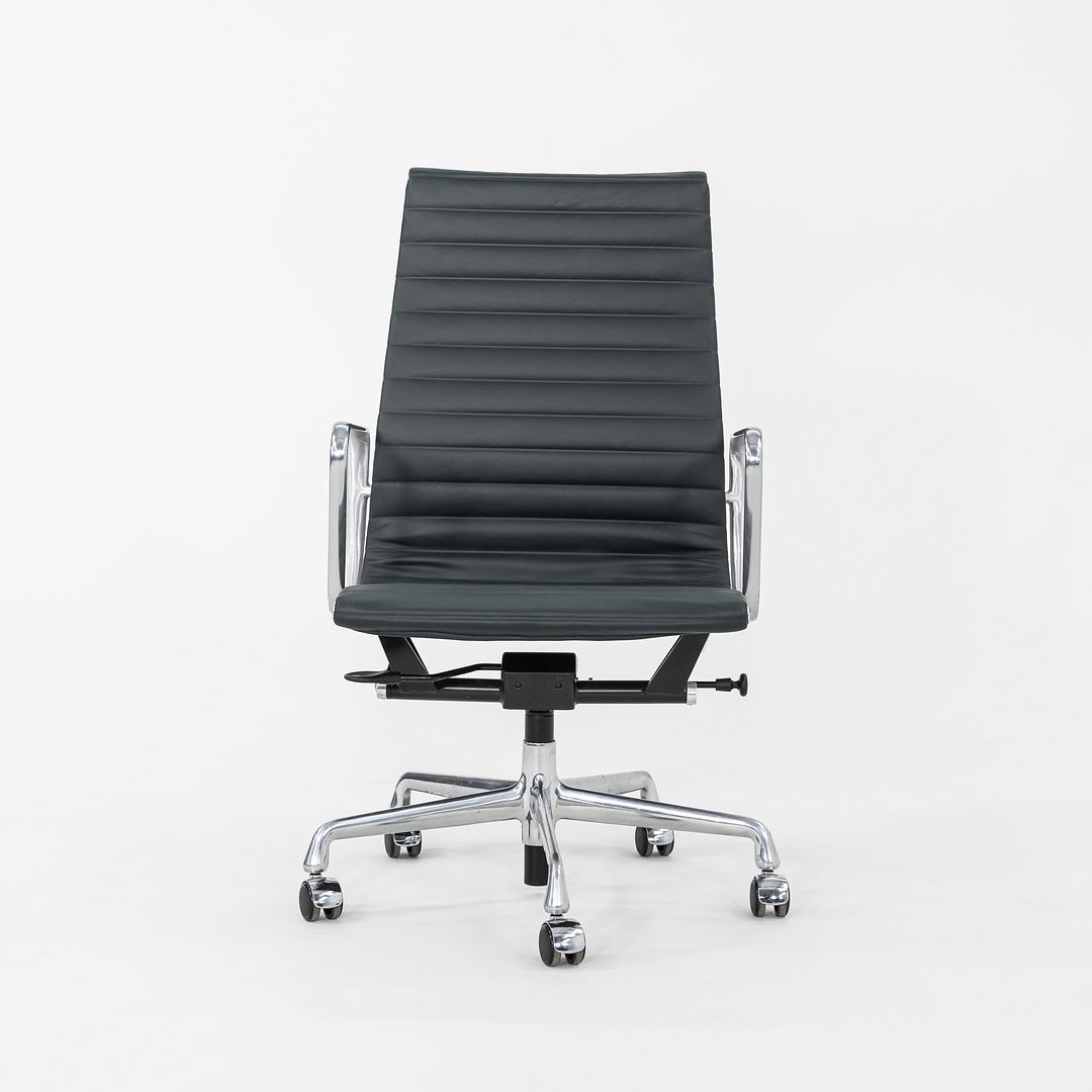 2010s Herman Miller Eames Aluminum Group Executive Desk Chair Dark Green Leather
