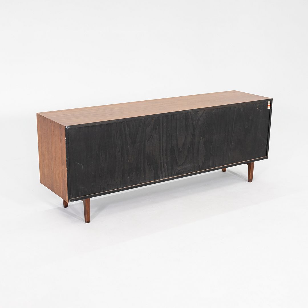 1950s Florence Knoll Credenza in Solid Walnut with Leather Pulls and Walnut Legs