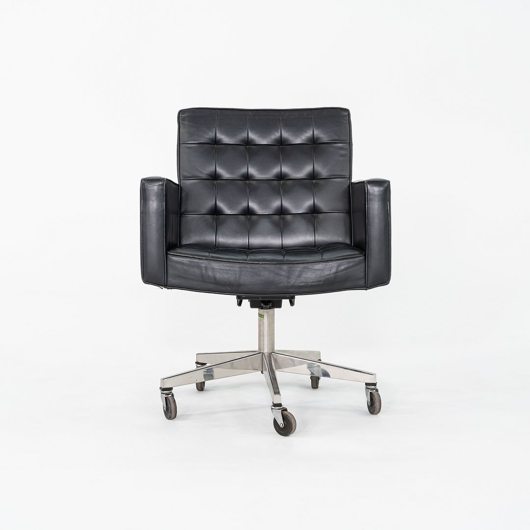 1971 Vincent Cafiero for Knoll Black Leather Rolling Desk Chair 4x Available
