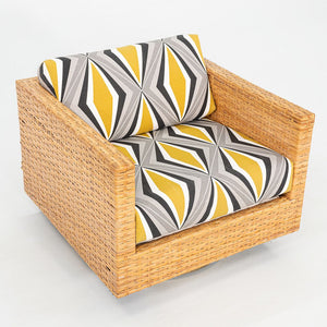 1977 Pair of Harvey Probber Cube Swivel Lounge Chairs in Woven Latania Palm Cane