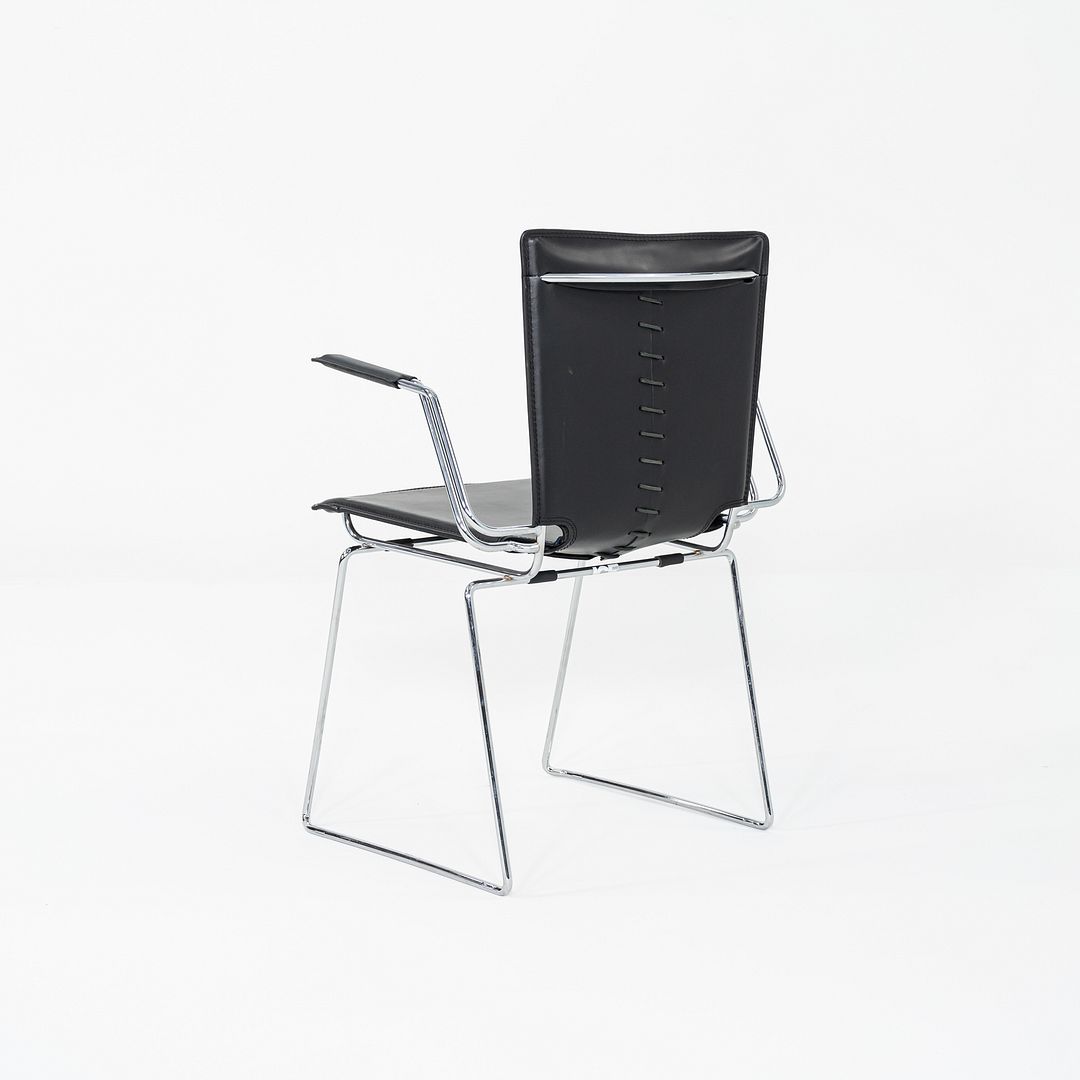 1980s Pair of Hiroyuki Toyoda for ICF Dining Arm Chairs in Black Leather & Steel