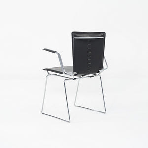 1980s Pair of Hiroyuki Toyoda for ICF Dining Arm Chairs in Black Leather & Steel